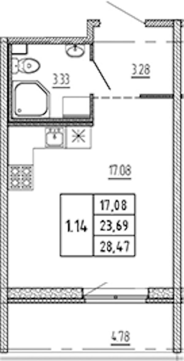 Квартира студия 23.69 м², 20/22 эт., ЖК «Новые горизонты 2»